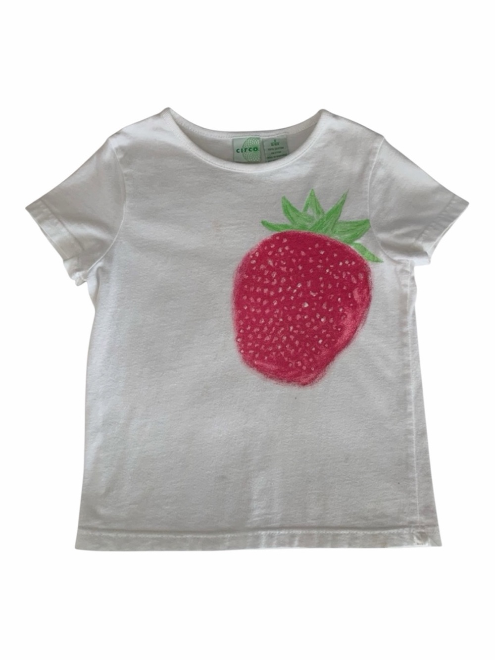 Circo T-Shirt Girls Size S (6/6X) White Pink Strawberry Sparkly Short Sleeves